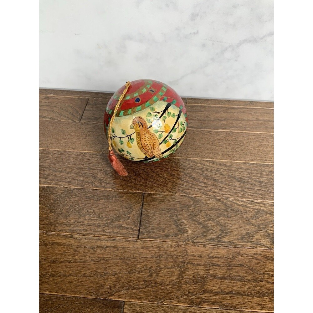 Vintage Made in India Hand Painted Papier Mache Christmas Ornament Partridge